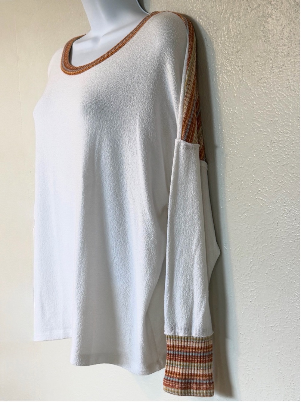 Lulus Ivory Pullover Knit Top w/ Contrast‎ Grunge Vintage Striped Trim Sz S - Picture 7 of 17